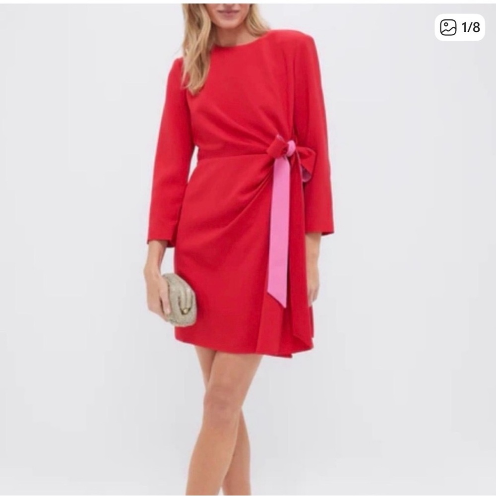 Tuckernuck Red Long-Sleeve Tie-Waist Mini Dress